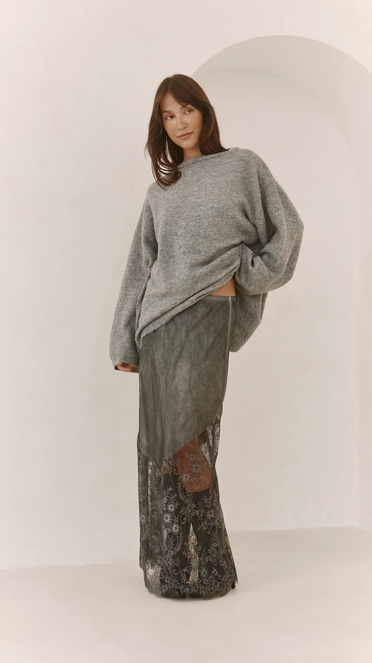 SOLENE LACE SKIRT - GREY