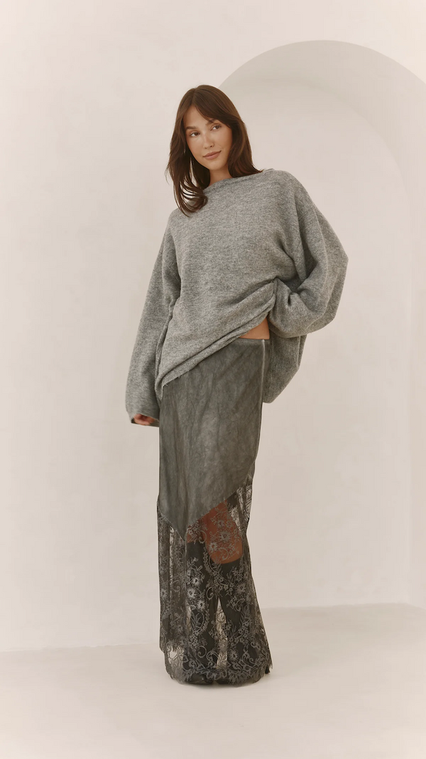 SOLENE LACE SKIRT - GREY