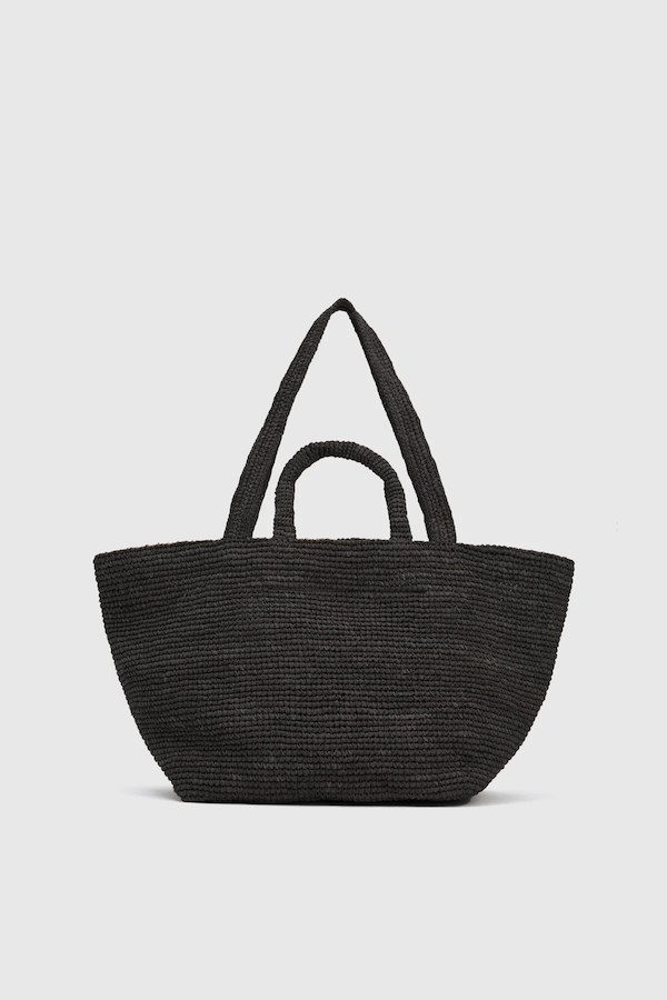 AMIR STRAW TOTE - BLACK
