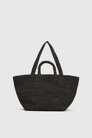 AMIR STRAW TOTE - BLACK