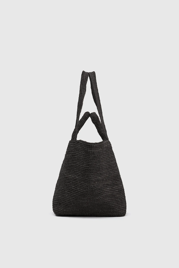 AMIR STRAW TOTE - BLACK