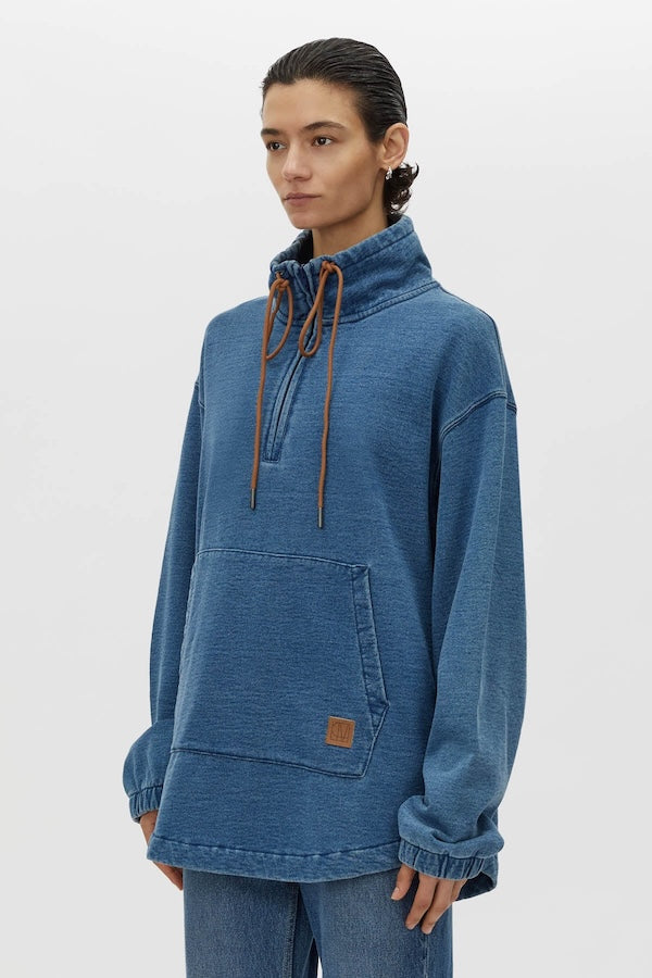 MEENA DENIM FLEECE PULLOVER - CLASSIC BLUE