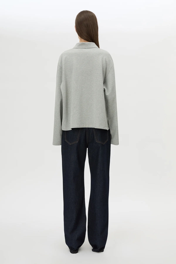 MORENO LONG SLEEVE POLO TOP - GREY MARLE