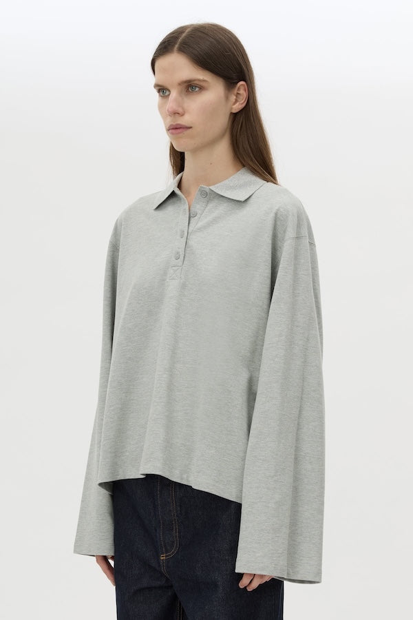 MORENO LONG SLEEVE POLO TOP - GREY MARLE