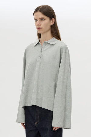 MORENO LONG SLEEVE POLO TOP - GREY MARLE
