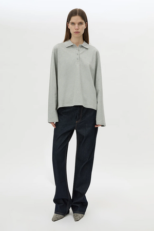 MORENO LONG SLEEVE POLO TOP - GREY MARLE