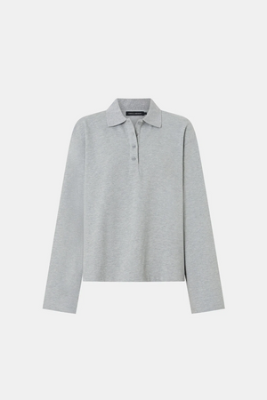 MORENO LONG SLEEVE POLO TOP - GREY MARLE
