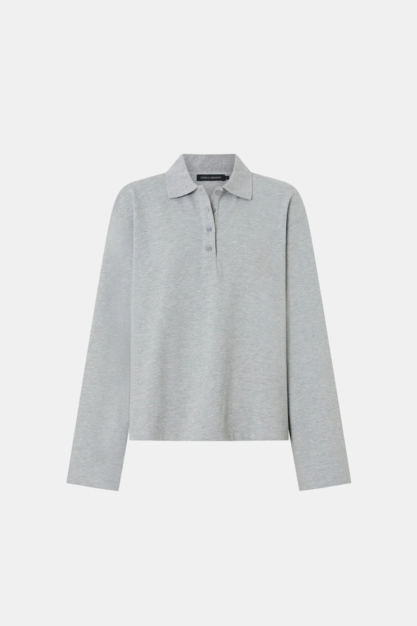 MORENO LONG SLEEVE POLO TOP - GREY MARLE