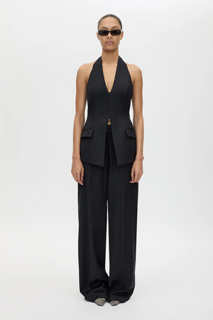 ORBAN TAILORED HALTER TOP - NAVY PINSTRIPE