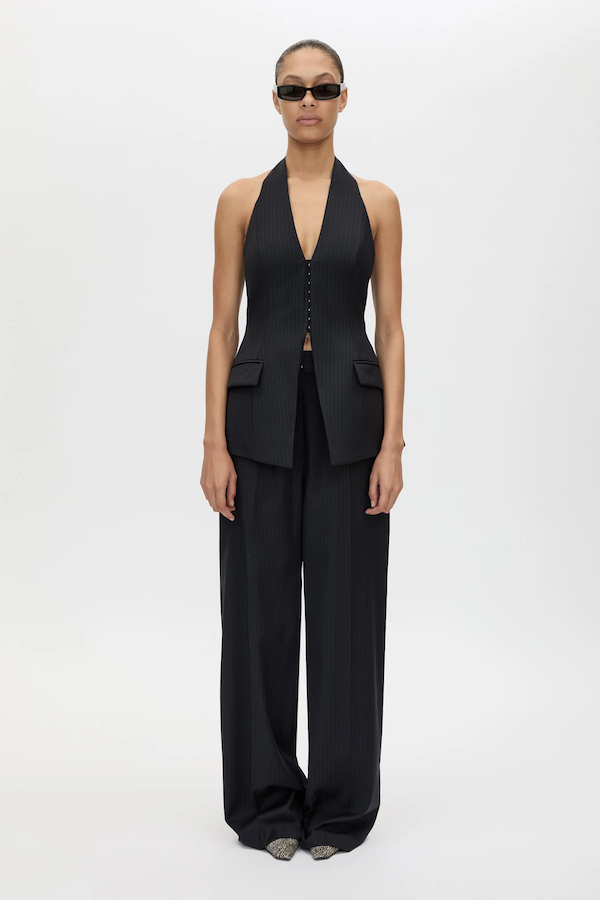 ORBAN TAILORED HALTER TOP - NAVY PINSTRIPE