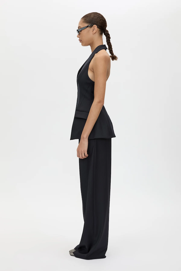 ORBAN TAILORED HALTER TOP - NAVY PINSTRIPE