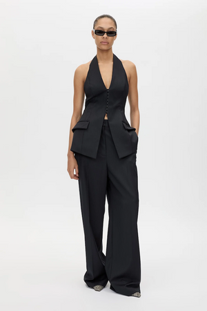 ORBAN MID RISE WIDE LEG PANT - NAVY PINSTRIPE