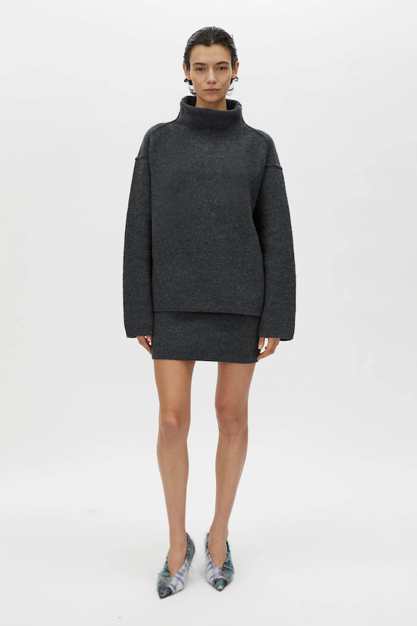 ROHAN FUNNEL NECK SWEATER - CHARCOAL MELANGE