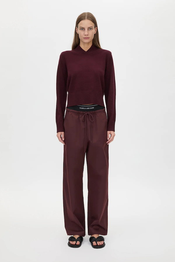 DIA ELASTIC DETAIL PANT - BURGUNDY