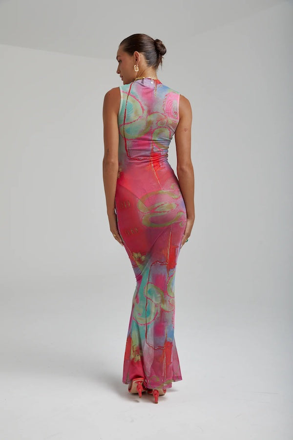 MESH MAXI DRESS - DRAGON BLAZE