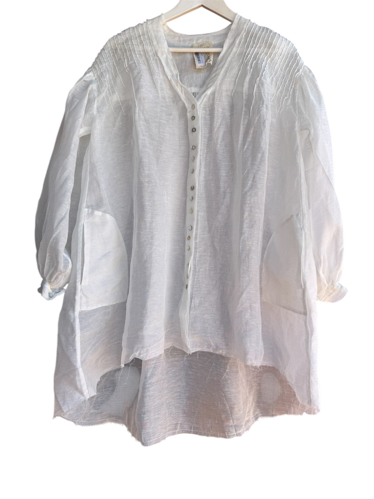 AMANO SILK/LINEN GAUZE PIN TUCK SHIRT - WHITE