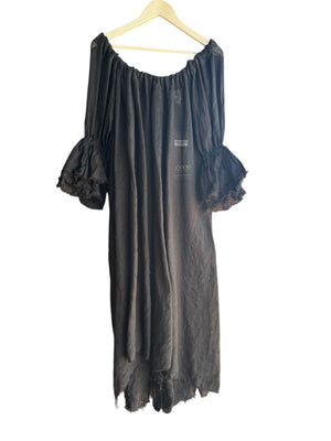 AMANO BUTTON BACK DRESS (LINEN GAUZE) BLACK