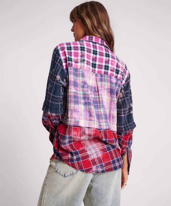 BUTTON OFF DISTRESSED FLANNEL SHIRT