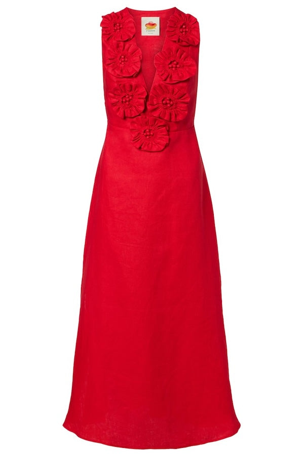 RED SLEEVELESS MIDI DRESS