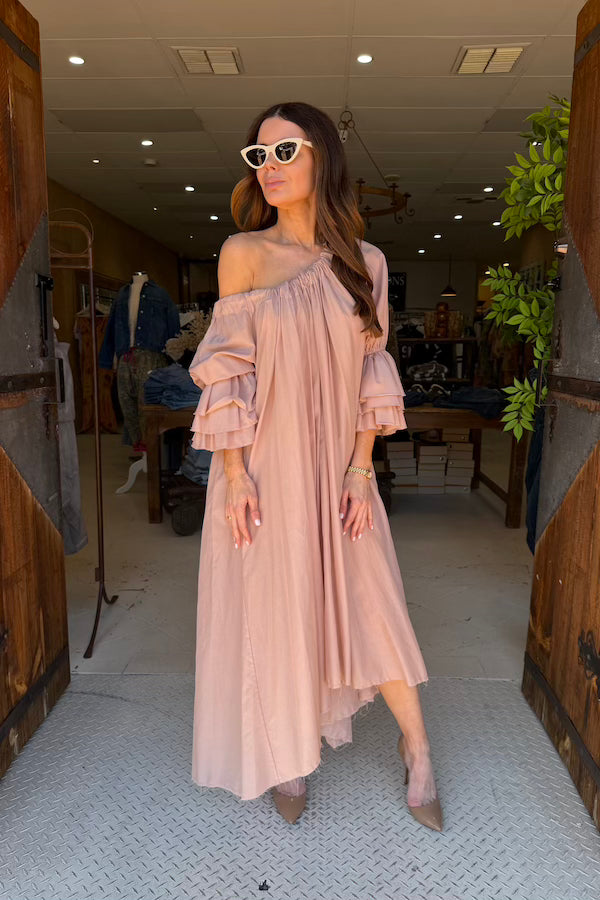 AMANO SILK BUTTON BACK BLUSON DRESS/DUSTER