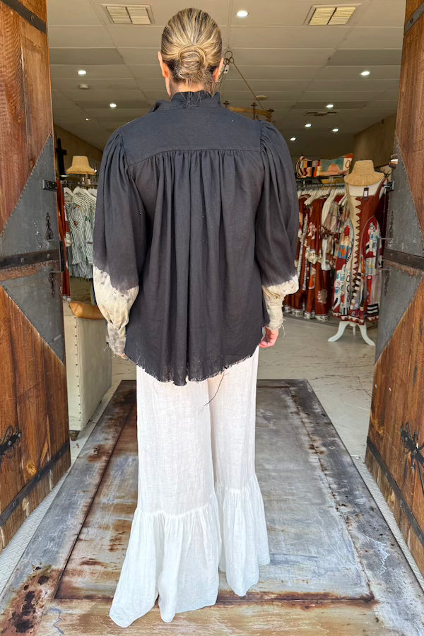 AMANO NECK TIE BLOUSE LINEN