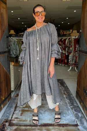 AMANO BUTTON BACK DRESS/DUSTER LINEN GAUZE - DENIM BLUE