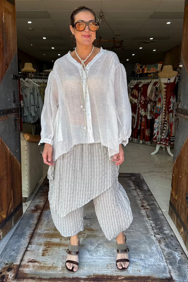 AMANO SILK/LINEN GAUZE PIN TUCK SHIRT - WHITE