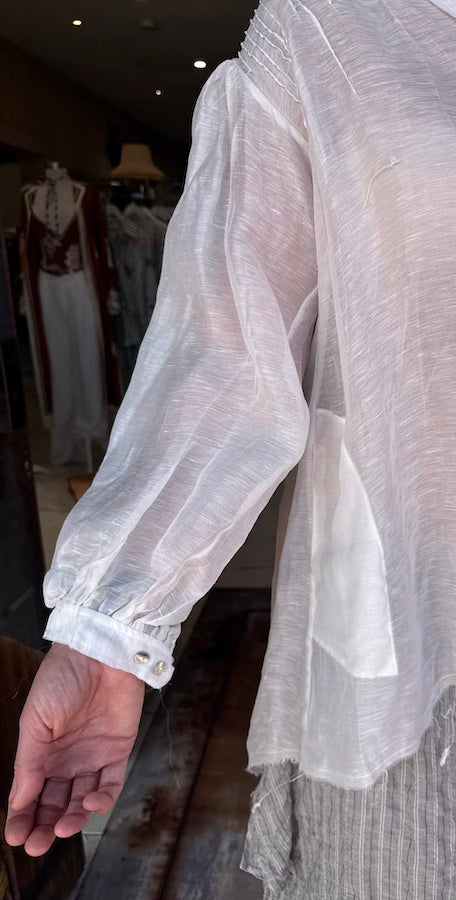 AMANO SILK/LINEN GAUZE PIN TUCK SHIRT - WHITE