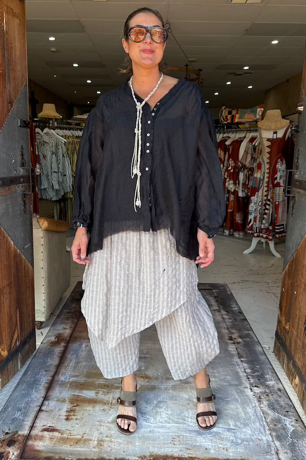 AMANO SILK & LINEN GAUZE PIN TUCK SHIRT