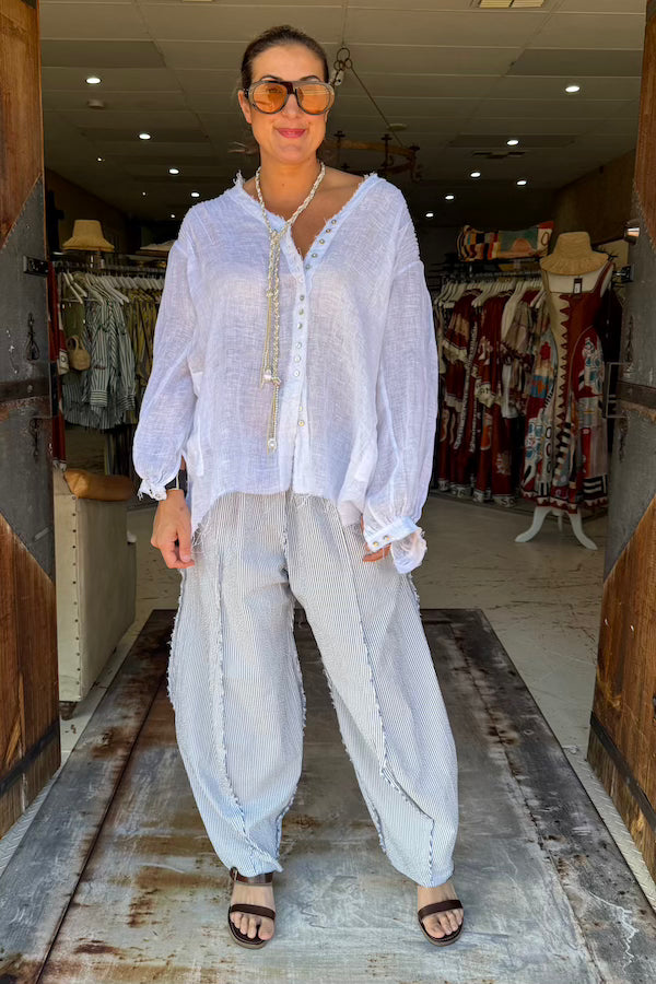 AMANO GAUZE PIN TUCK SHIRT - WHITE