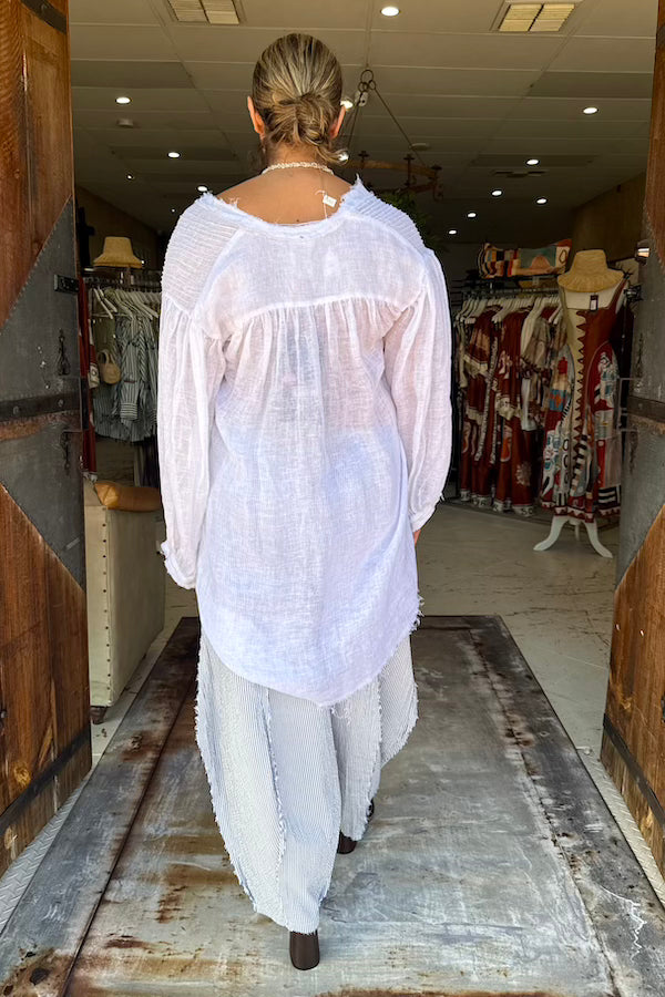 AMANO GAUZE PIN TUCK SHIRT - WHITE