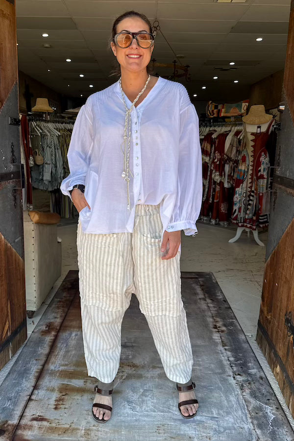 AMANO PIN TUCK SHIRT (SILK / COTTON) WHITE