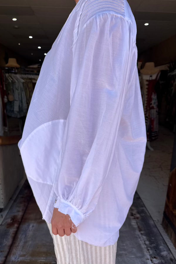 AMANO PIN TUCK SHIRT (SILK / COTTON) WHITE