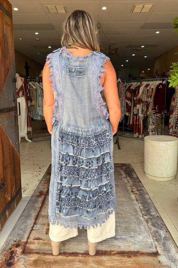 RUFFLE UP HI-LO TOP - CHAMBRAY