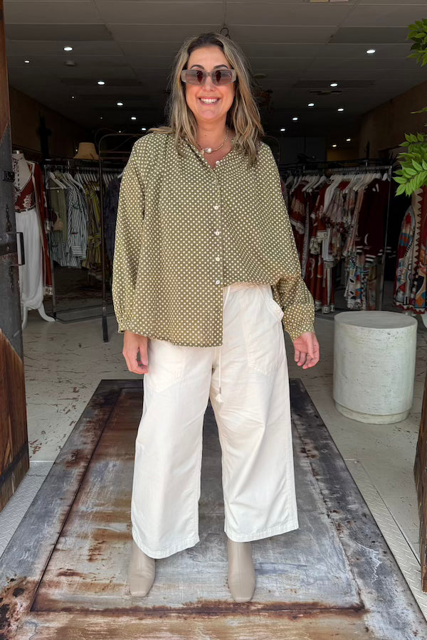 SWEET NOTHINGS SHIRT - OLIVE DOT