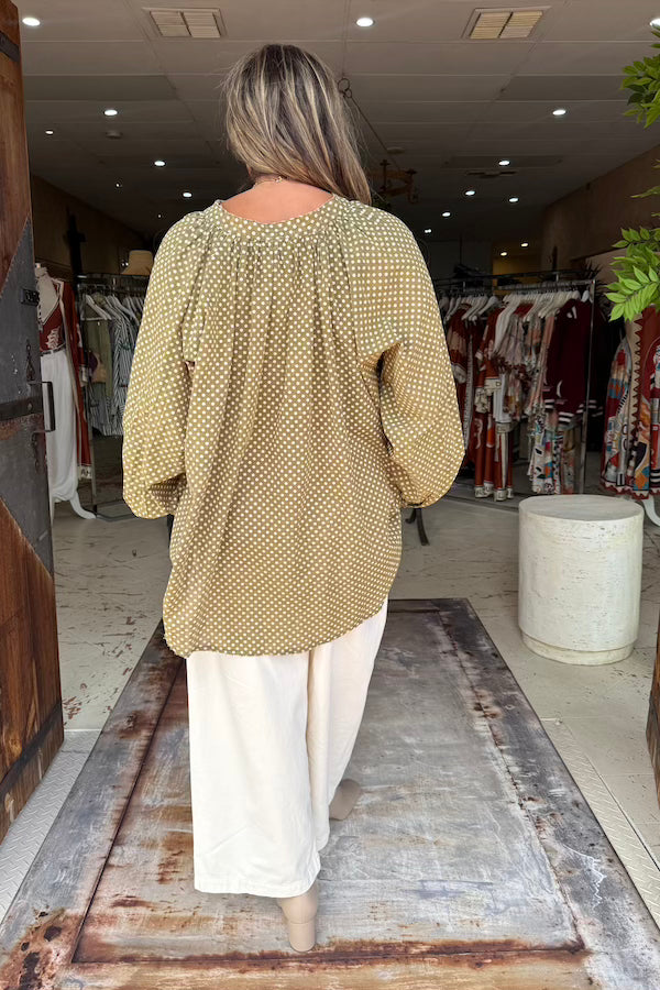 SWEET NOTHINGS SHIRT - OLIVE DOT