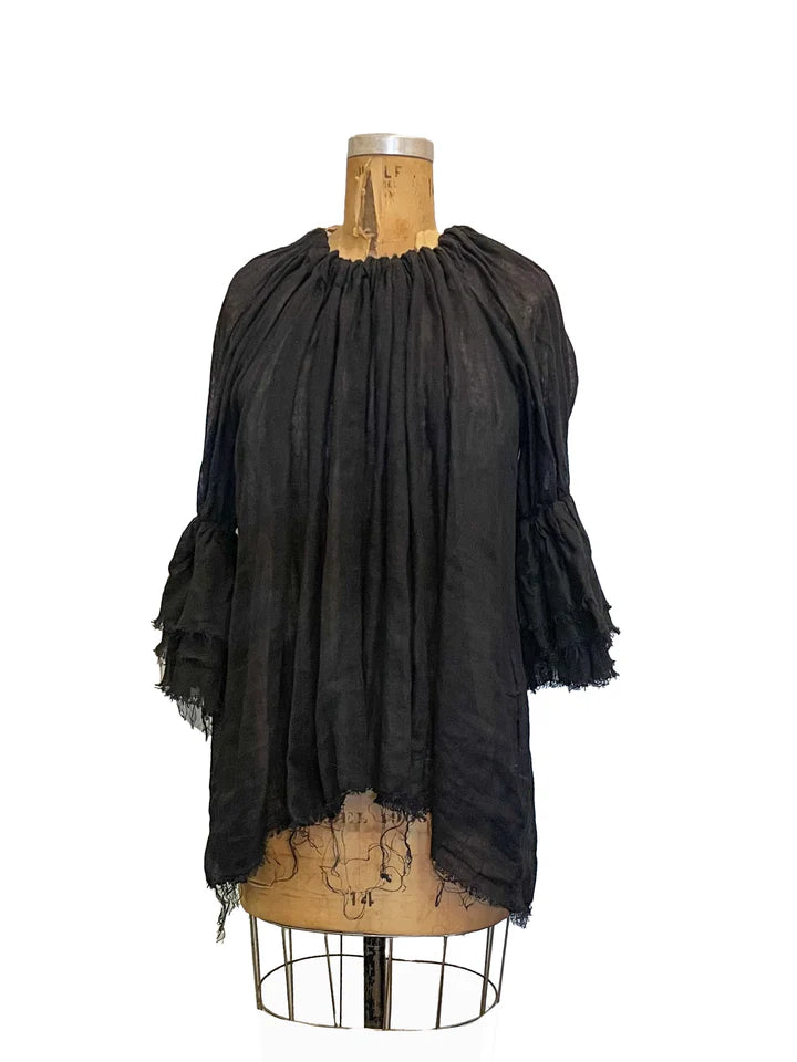 AMANO BUTTON BACK BLOUSE (LINEN GAUZE) BLACK