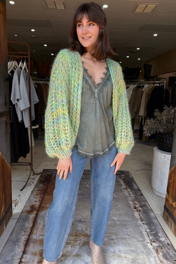 TESSA CARDIGAN SHORT RIB GREEN MULTI