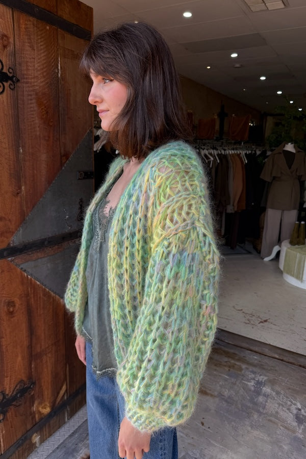TESSA CARDIGAN SHORT RIB GREEN MULTI