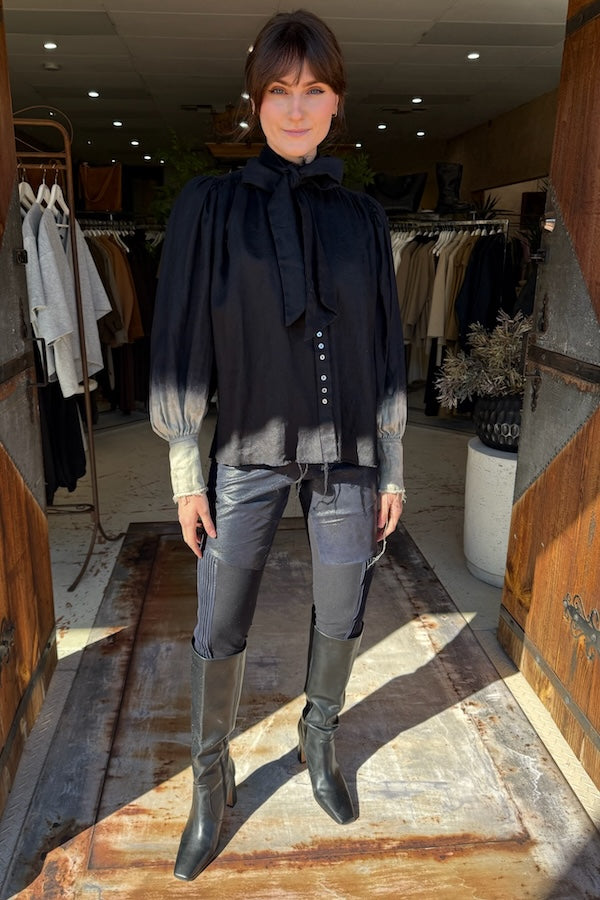 AMANO NECK TIE BLOUSE LINEN