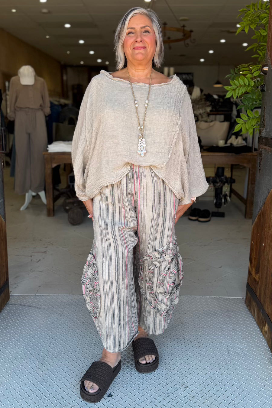 CABBAGE ROSE PANTS - OAT / BERRY