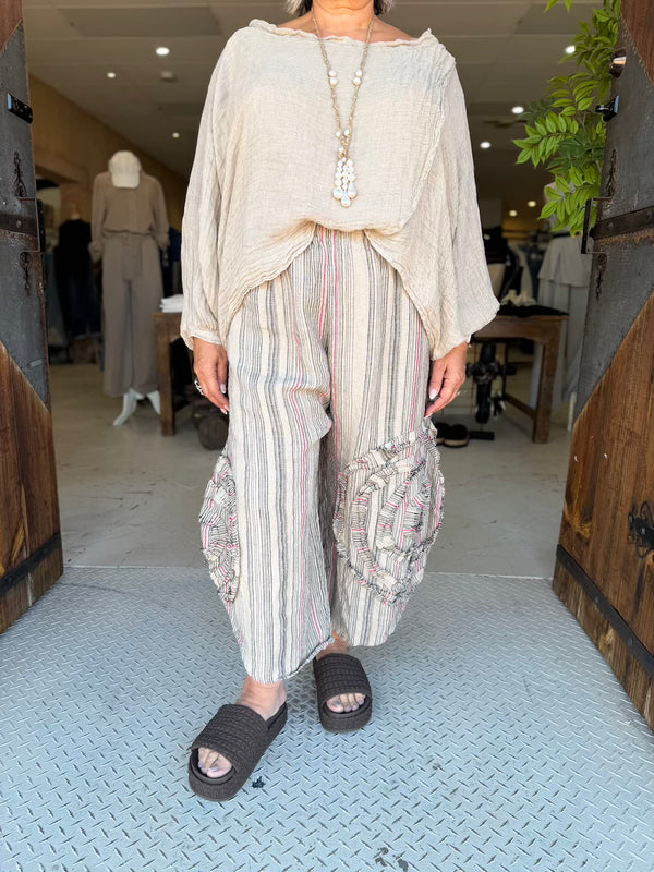 CABBAGE ROSE PANTS - OAT / BERRY