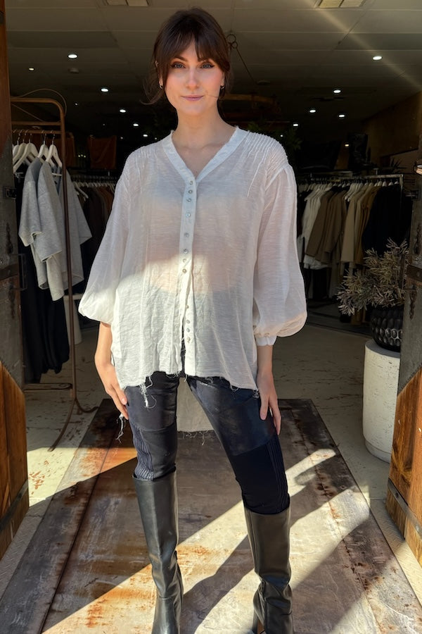 AMANO SILK/LINEN GAUZE PIN TUCK SHIRT - WHITE