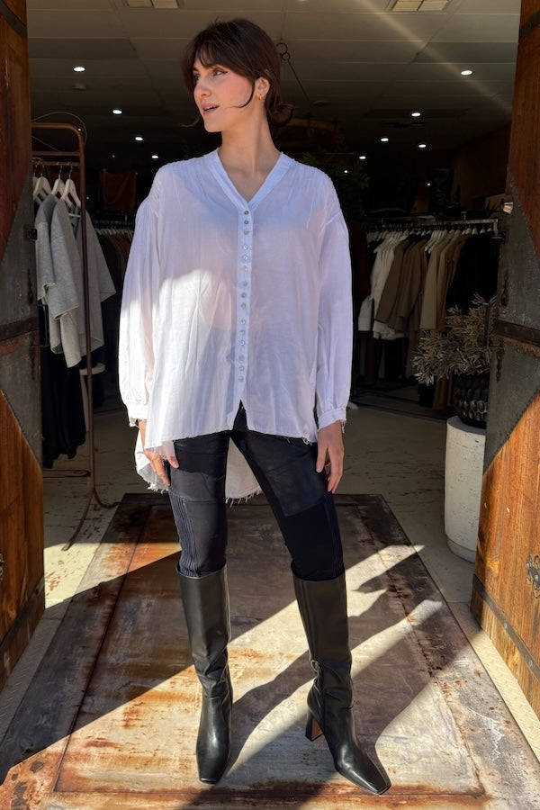 AMANO PIN TUCK SHIRT (SILK / COTTON) WHITE
