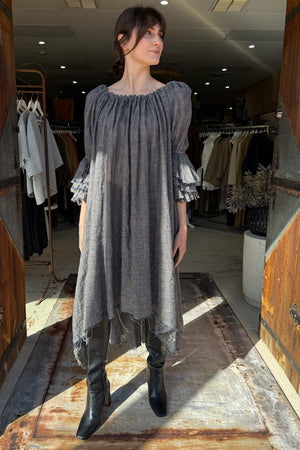 AMANO BUTTON BACK DRESS/DUSTER LINEN GAUZE - DENIM BLUE