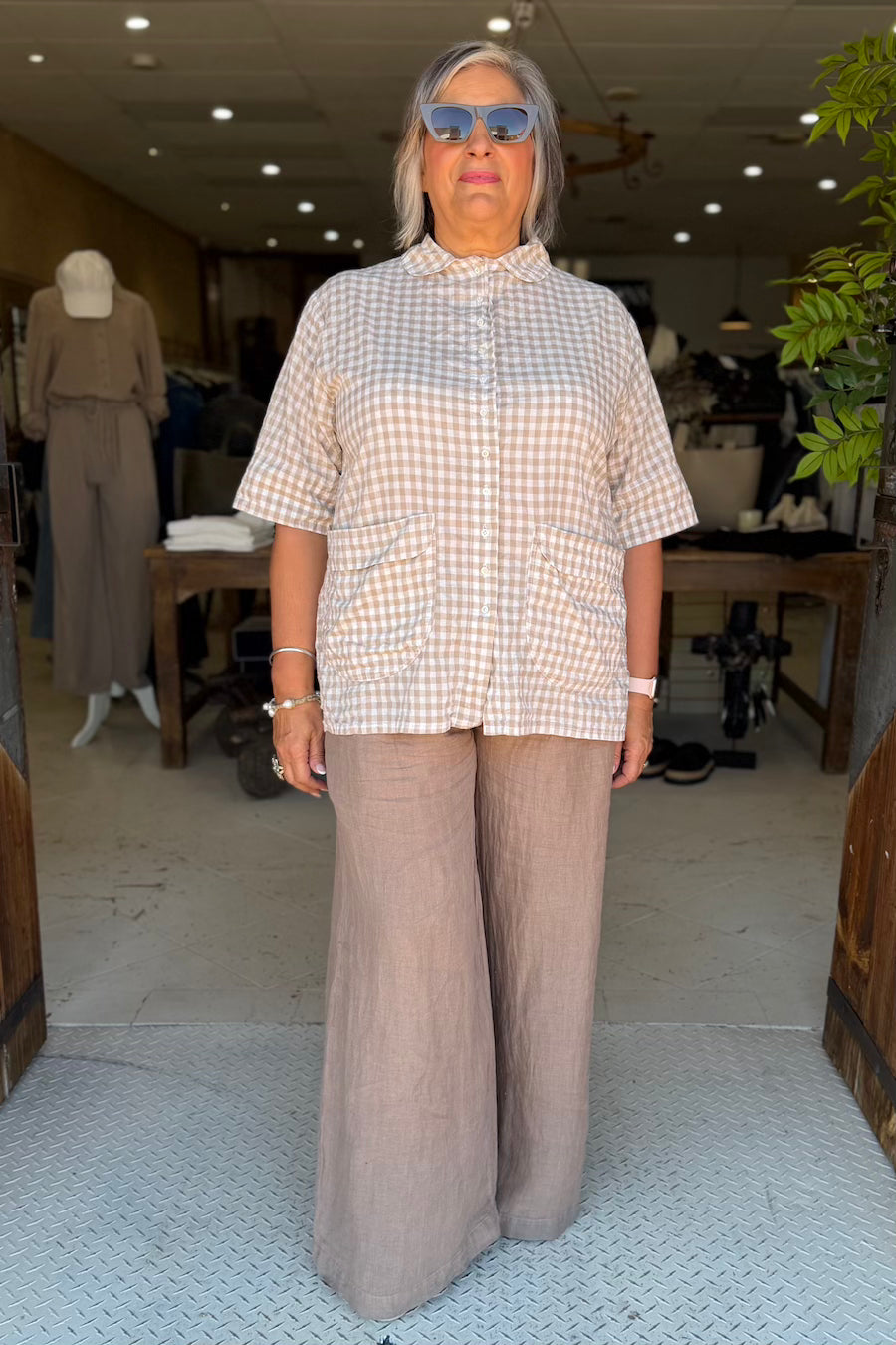 MONET SHORT SLEEVE SHIRT - OAT CHECKED