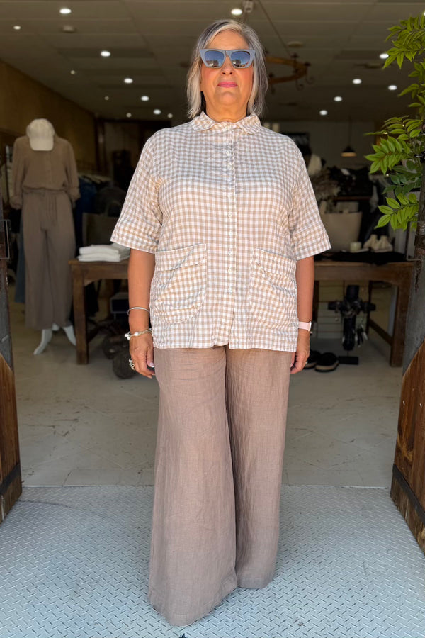 MONET SHORT SLEEVE SHIRT - OAT CHECKED