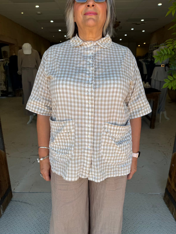 MONET SHORT SLEEVE SHIRT - OAT CHECKED