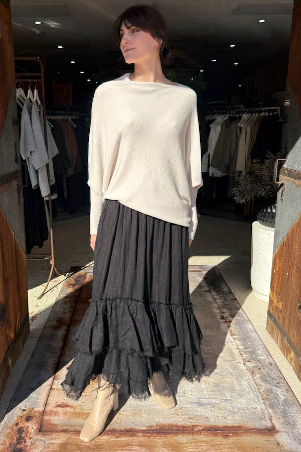 SWAN SKIRT (LINEN) GAUZE - BLACK