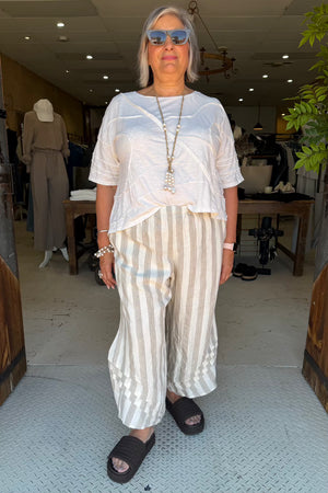 BASIC DETAIL PANTS - OAT WIDE STRIPED